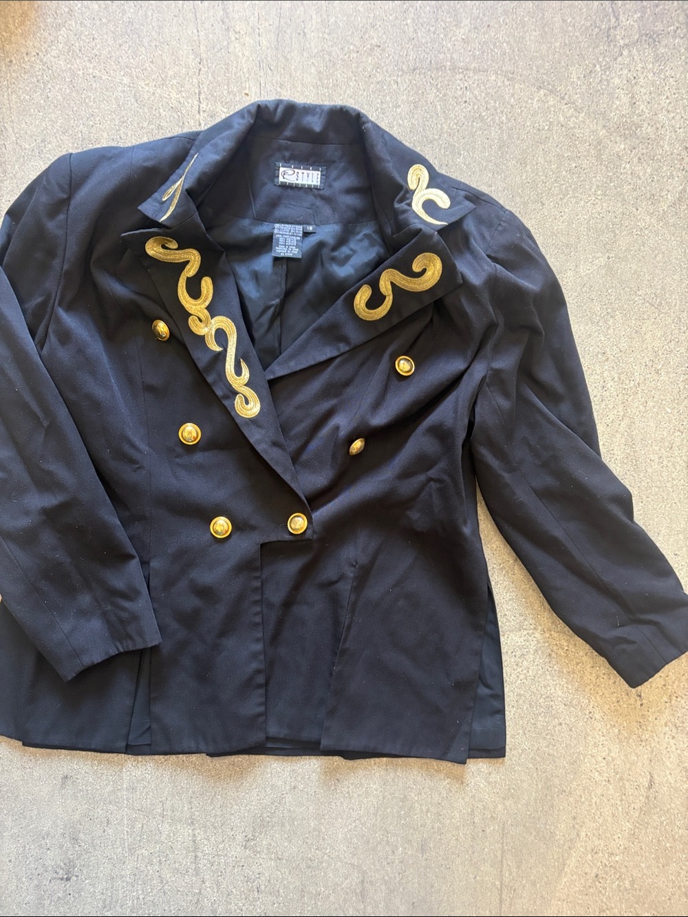 Black Double-Breasted Blazer with Gold Embroidered Accents